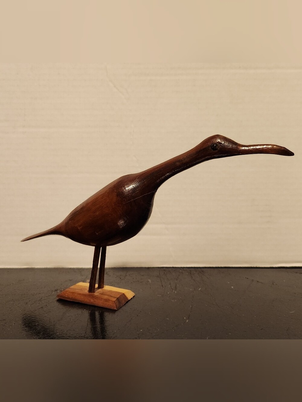 Vintage MCM Hand Carved Natural Wood Shorebird Decoy Sculpture Display 11in Long